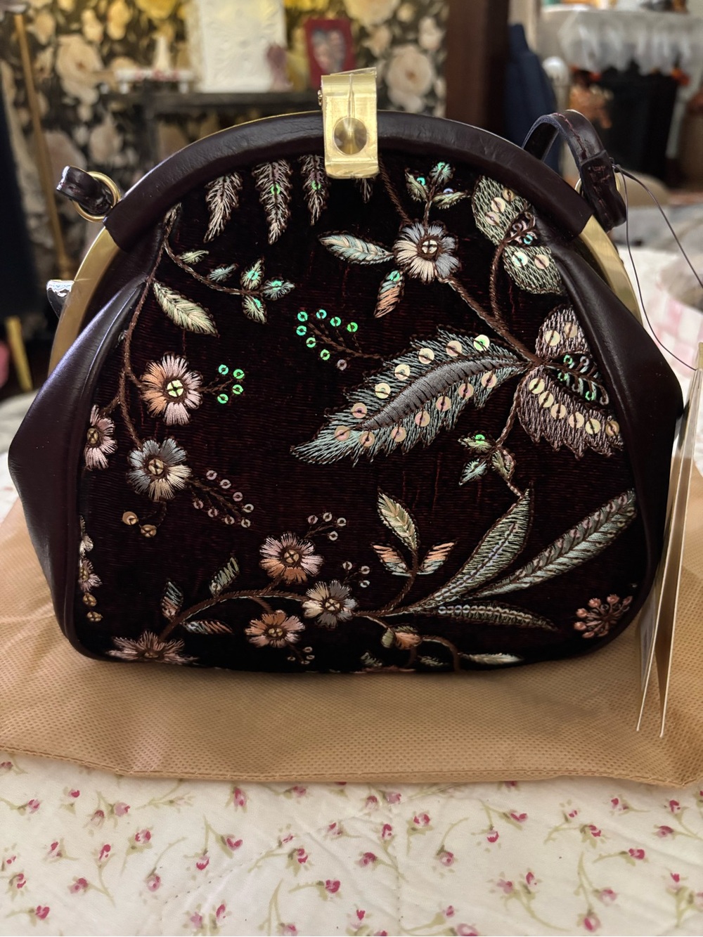 Patricia Nash Portafina Frame Crossbody Burgundy Velvet Jacquard NWT